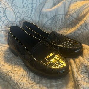 Clarks Black Patent Leather faux Crocodile Bendables Loafers
